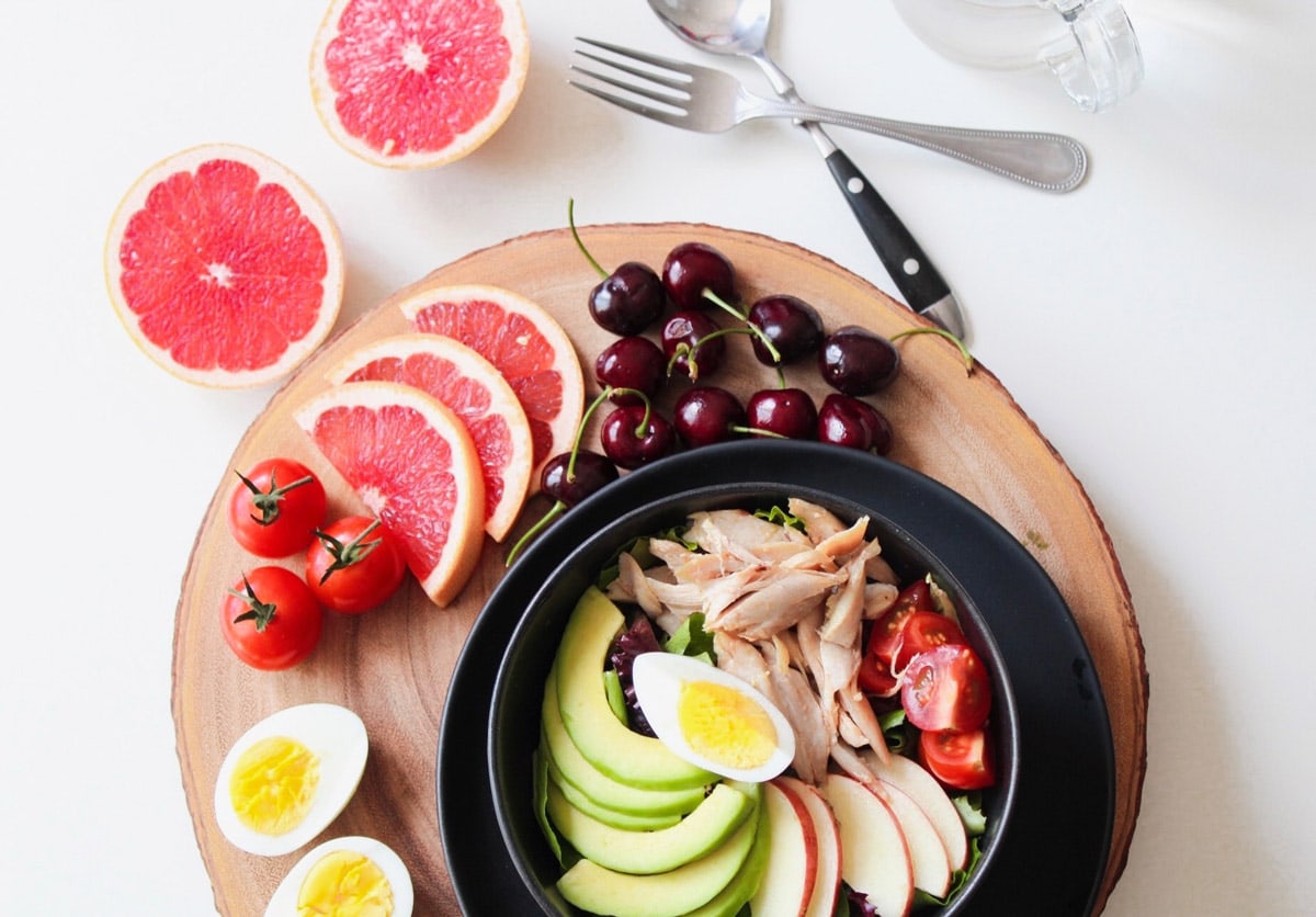 healthy food fruits and vegetables on a plate