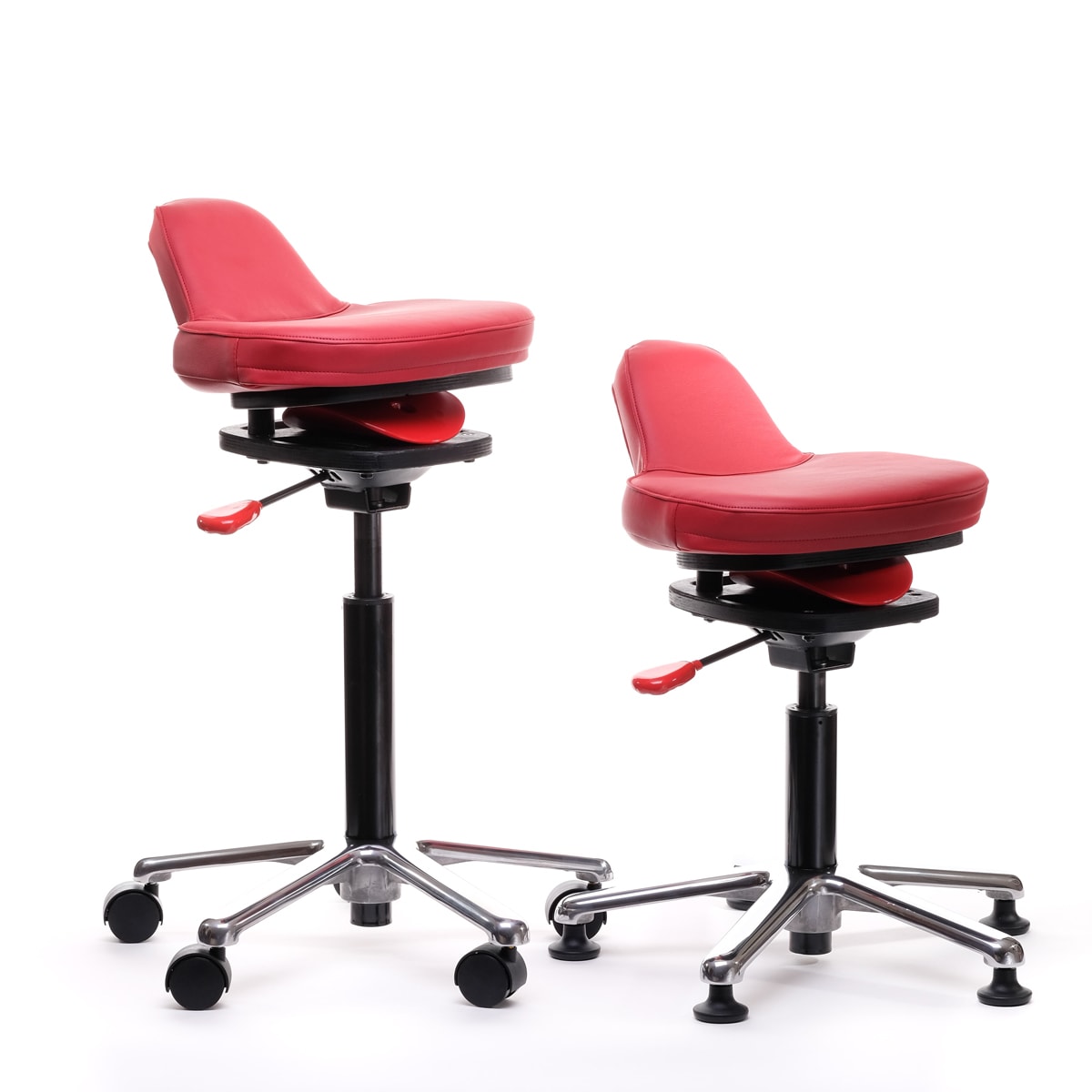 QOR360 red leather large and small active chairs